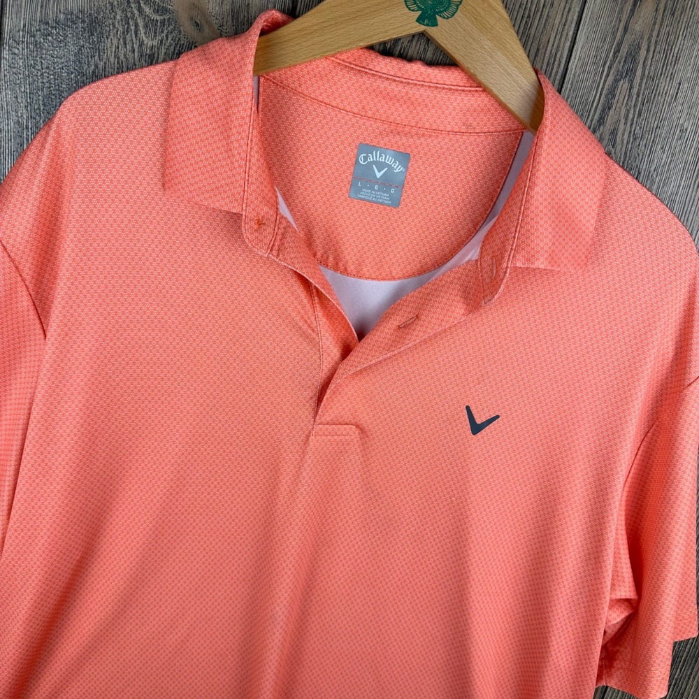 Callaway Coral Orange Micro Pattern Performance Golf Polo Mens Large Stretch